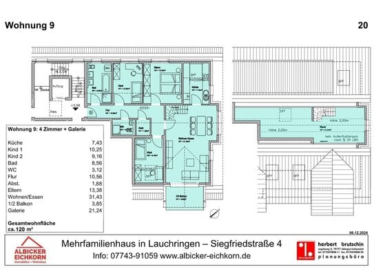 4 Zi. + Galerie DG mit Balkon ca. 120 m² - Wohnung 9 - Siegfriedstr. 4, 79787 Lauchringen - Neubau