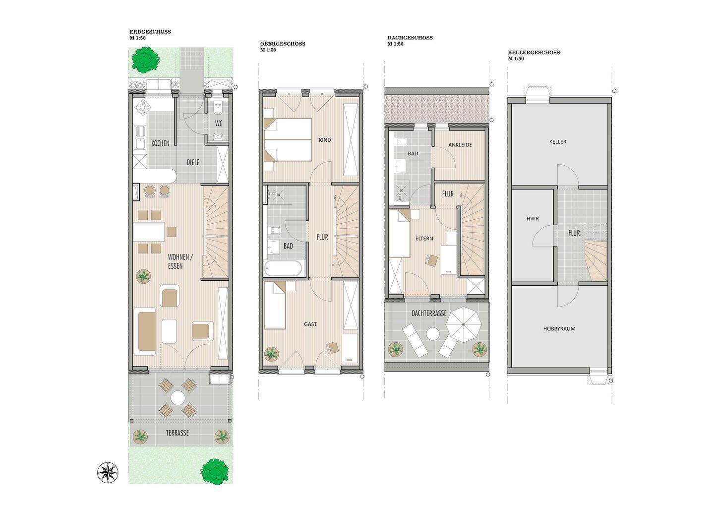 Möbliertes Reihenmittelhaus mit Südgarten, Dachterrasse & hochwertiger Ausstattung