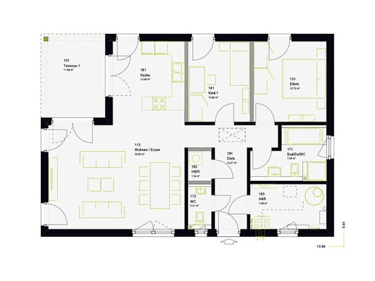 Moderner Bungalow, barrierefrei und energieeffizient.