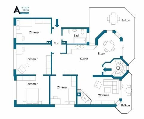 Frei ab 01.02.2025 Große Etagenwohnung mit Balkon und Sauna