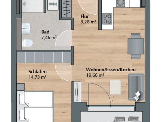 Neubau 2023 - 2 Zimmer im 2. OG mit Balkon!