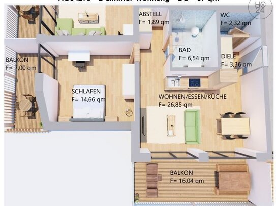 Möblierte helle 2-Zimmer-Dachgeschoss-Wohnung mit 2 Balkonen in Kaufbeuren