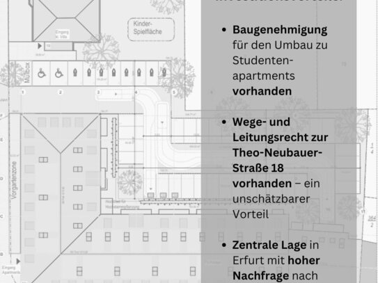 Zugang zur Theo-Neubauer-Straße 18 und Baugenehmigung für 165 Studentenapartments