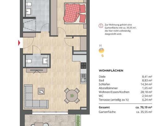 Seedomizil in Radolfzell, 2 Zimmer-Wohnung mit großem Gartenanteil, WE 4.01