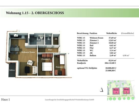 3 Zimmer 2. OG Neubau-Eigentumswohnung 1.15