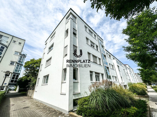 Helle 3,5-Zimmer-Wohnung mit West-Balkon, 2 Bädern und 2 TG-Stellplätzen am Rennplatz.