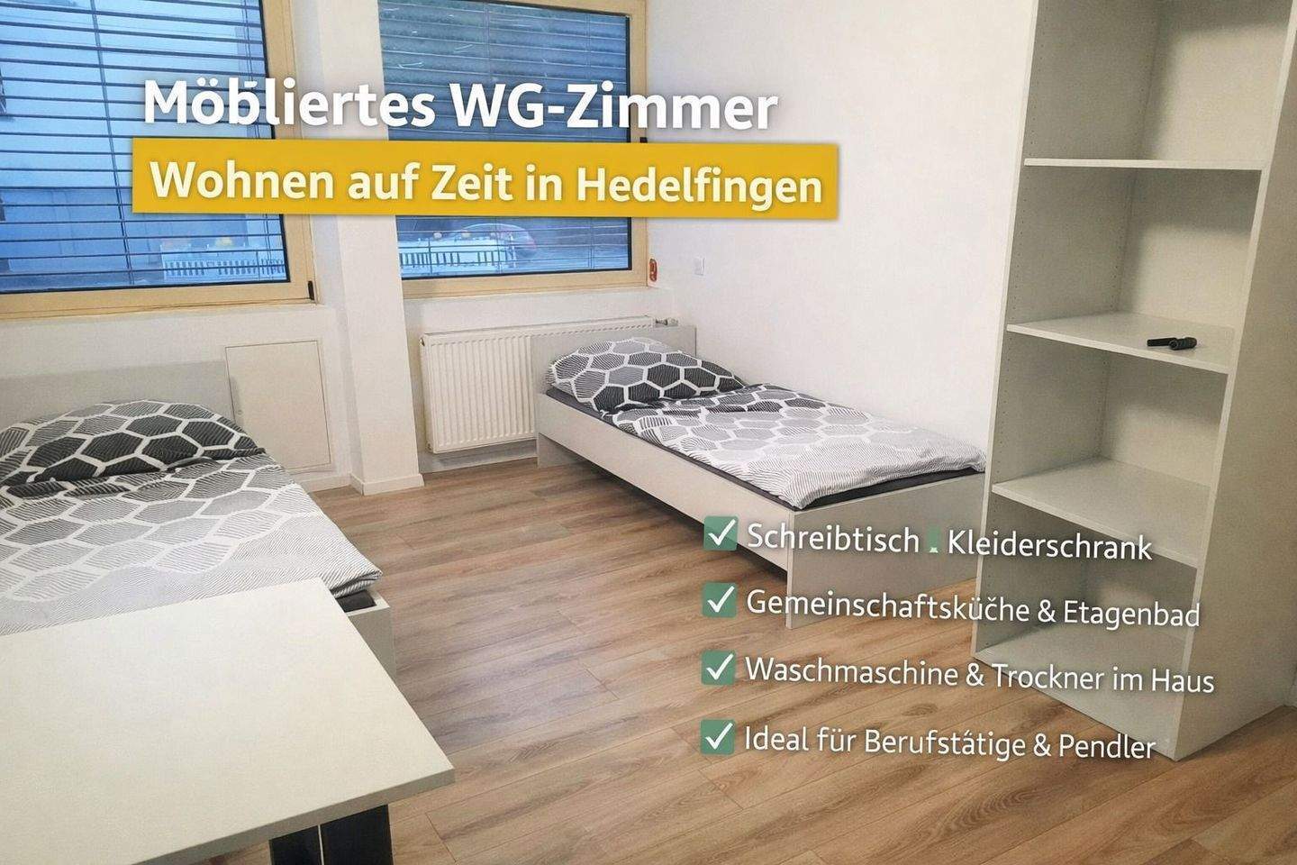 WG-Zimmer im Gästehaus mit WLAN, Etagen-Dusche/WC & Gemeinschaftsküche, Waschmaschine + Trockner