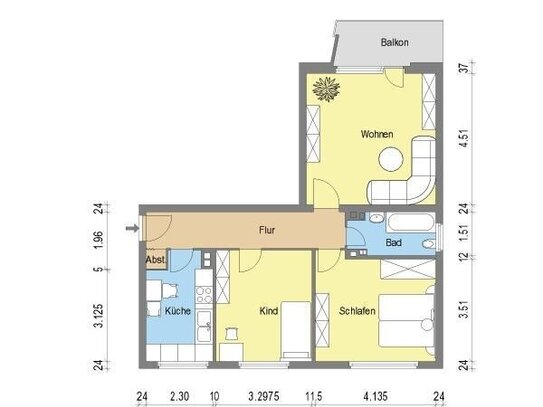 Schicke 3 Zimmerwohnung mit Balkon und Tageslichtbad