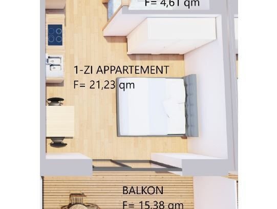 Möbliertes, helles 1-Zimmer-Appartement mit Balkon im 1. OG in Kaufbeuren