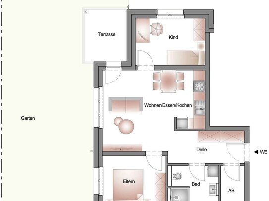 Erstbezug! - Neubau 3 Zimmer-Wohnung mit Terrasse und dazugehörendem Gartenanteil