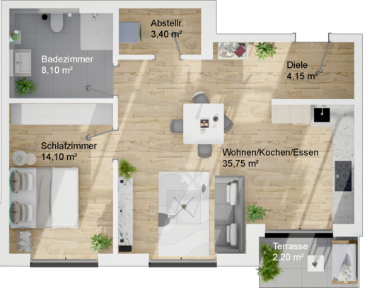 Haus A, Wohnung 3, Erdgeschoss, 2-Zimmer