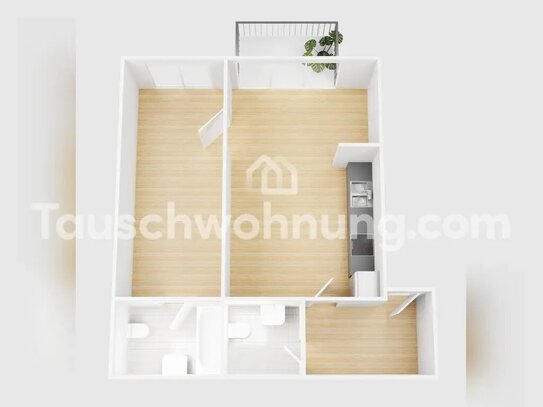 [TAUSCHWOHNUNG] 1,5 rooms with two bathrooms, modern kitchen and a balcony