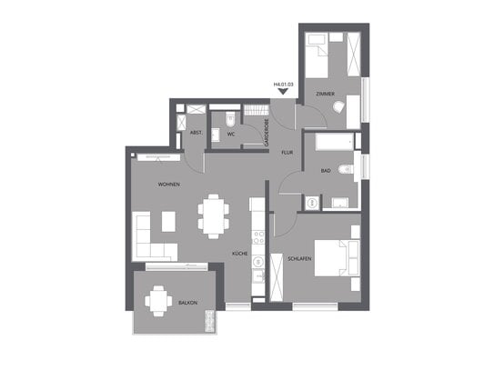 Ab sofort Bezugsfertig | 3-Zimmer Wohnung mit Balkon im 1. Obergeschoss | Süd-West |H4.01.03