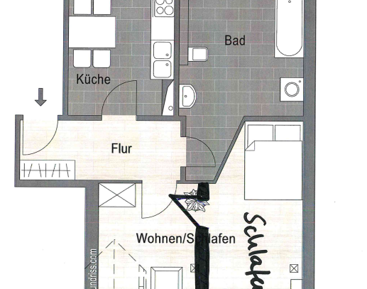 ruhige Lage: kleine 2-Zimmer-Wohnung I neue Einbauküche I Bad mit Wanne I saniert