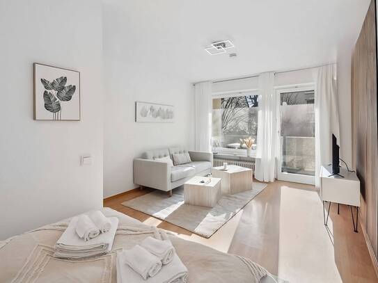 1-Zimmerwohnung mit Internet, TV, Doppelbett, Küche, Dusche/Wc, Waschmaschine und Balkon