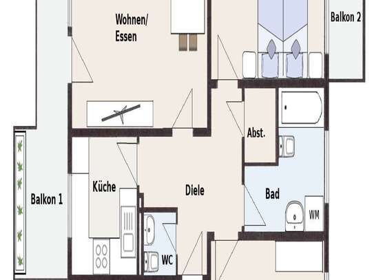 Schöne große 3-Zi.-Wohnung mit 2 Balkonen in ruhiger Lage