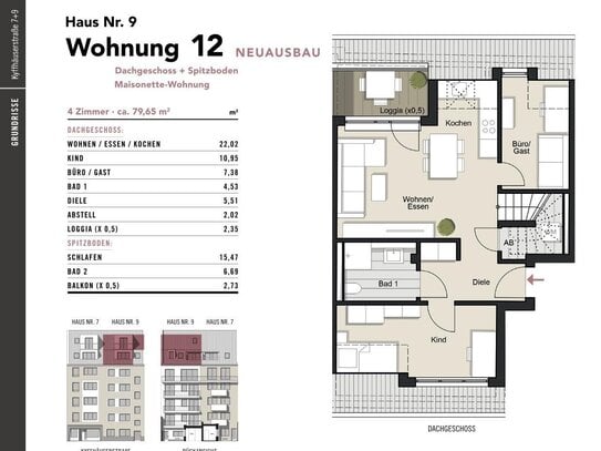 Neuausbau Maisonette-Wohnung! 4 Zimmer mit Balkon & Loggia im Herzen von Köln, WE 12