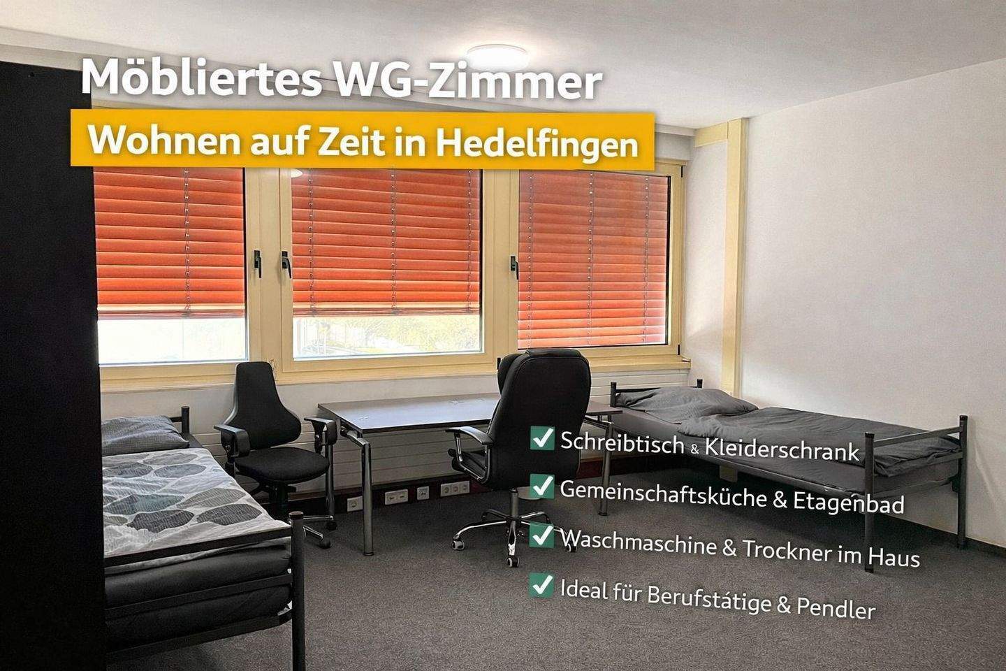 WG-Zimmer im Gästehaus mit WLAN, Etagen-Dusche/WC & Gemeinschaftsküche, Waschmaschine + Trockner