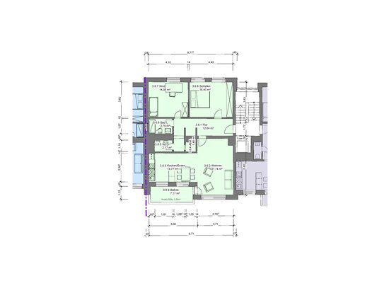 Erstbezug: Helle 3-Zimmer-Wohnung mit ruhigem Südbalkon, Einbauküche uvm. am Rosenaupark, 3.OG mit Aufzug