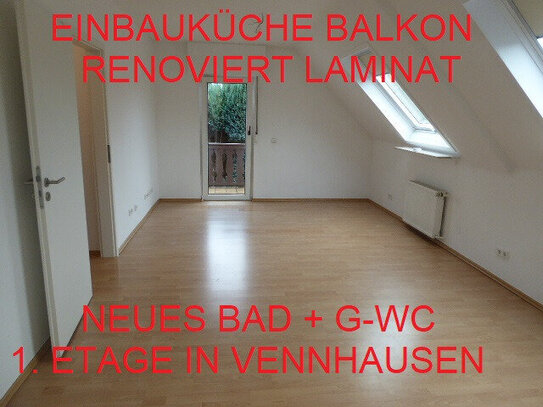 EXKLUSIV EINBAUKÜCHE KOMPLETT LAMINAT RENOVIERT SANIERTES DUSCHBAD+G-WC BALK. 1. OG RUHIG VENNHAUSEN