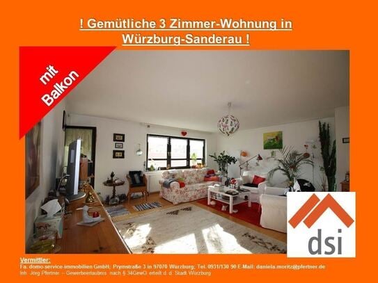 ! Hell 3-Zimmer-Wohnung mit Balkon und EBK in Würzburg-Sanderau !