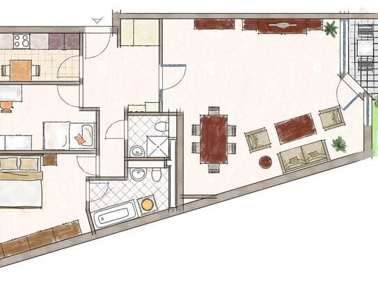 GROSSZÜGIG GESCHNITTENE DREI-RAUM-WOHNUNG MIT TERRASSE UND KLEINEM GARTEN