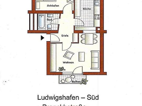 2-Zi. Wohnung Lu-Süd 2 OG 57m ² 2 Balkone,Bad,Keller,Speicher 650 €