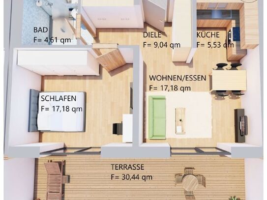 Möblierte sonnige 2-Zimmer-Erdgeschoss-Wohnung mit Terrasse in Kaufbeuren