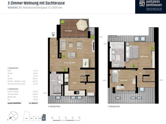 Exklusive 3 Zimmer Penthouse-Maisonettewohnung im Herzen Kölns, Neubau - Erstbezug