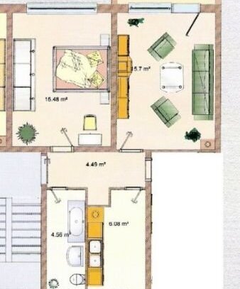 Im 1. OG: 2 Zi., 49,29 m² - ruhig mit Balkon