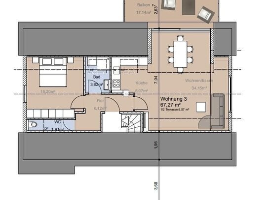 renovierte 2.5 Zi - Dachgeschoss Wohnung mit schöner Dachterrasse