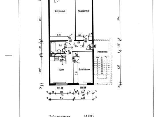 3 Raumwohnung mit großem Balkon (verglast) , Dusche und Aufzug