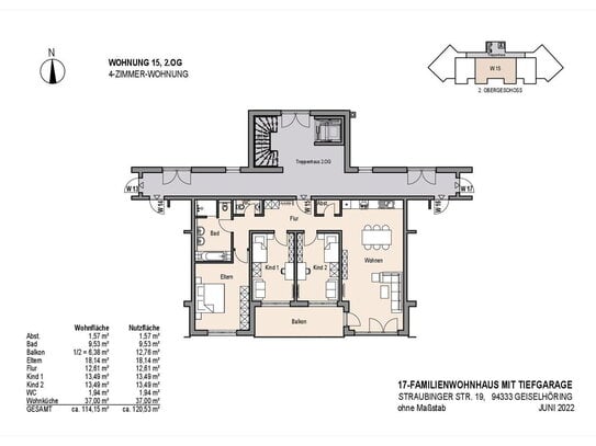 Großzügige 4-Zimmer-Wohnung im 2. OG, mit Aufzug und Tiefgarage. Zentrale Lage in Geiselhöring.