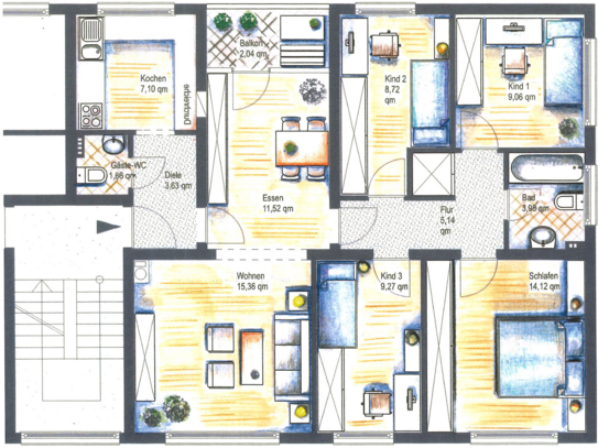 6 Zi. ETW mit Balkon, Garage und PV