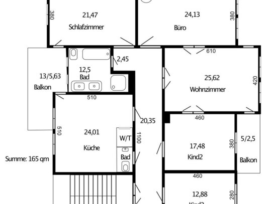 Große, mod. Altbauwohnung: 5Zi, Kü, Bad,165qm, 2Blk, Garage, 1.OG