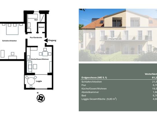 2 ZKB Dachgeschosswohnung mit zus. Arbeitsplatz, Loggia und Weitblick (WE5.1)