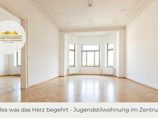 ** Jugendstil-Wohnung in Top Lage - 5 Zimmer mit 2 Balkonen | Kamin | Stuck | Einbauküche | Garage **