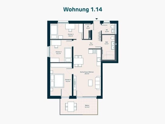 Neubau: 4-Zimmer-Wohnung mit Südbalkon