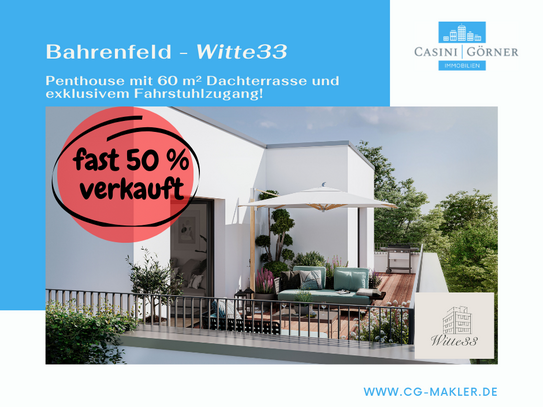 Witte33: Penthouse mit 60 m² Dachterrasse und exklusivem Fahrstuhlzugang im grünen Bahrenfeld!