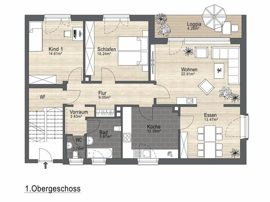 4 Zimmer Wohnung auf 103,44 m² im 1. OG mit Balkon - Weiden Ost zu verkaufen