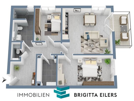 NEUBAU: Moderne 3-Zimmer-Wohnung mit Gäste-WC, Duschbad & Süd-Balkon