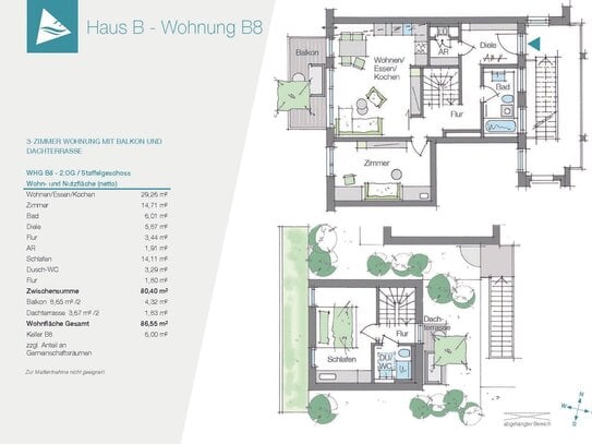 -ganz oben wohnen mit kleiner Dachterrasse und Balkon-