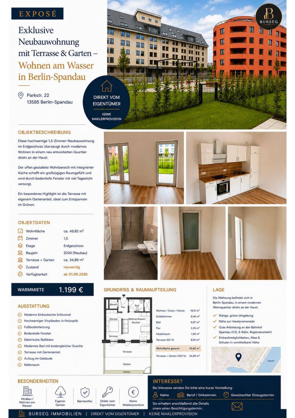 Exklusive Neubauwohnung mit Terrasse & Garten - Wohnen am Wasser in Berlin-Spandau - Photo 1