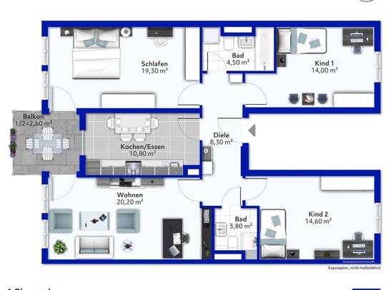 Guter Schnitt, zentrale Lage, grüner Innenhof, 4-Zimmer, 2 Bäder, ideal für eine Familie