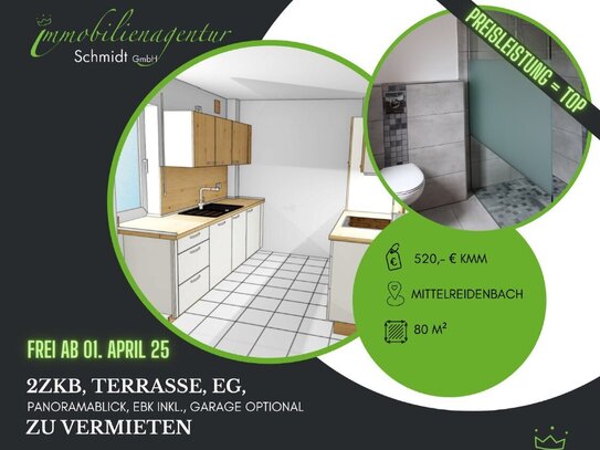 ***Erdgeschosswohnung, 2ZKB, Terrasse, EBK inkl., zu vermieten!***