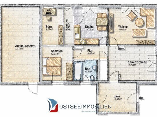 EFH, Wfl. ca. 123 m², Ländli. Lage, Einb.-Küche, Kaminofen, viel Ausb.-Res., ges. Nfl. ca. 285 m², Keller, 2 Garagen, G…