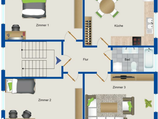 Gemütliche 3-Zimmer-Wohnung in Trier-Kürenz / Dachgeschosswohnung (im 2. OG) mit Einbauküche / ohne Balkon