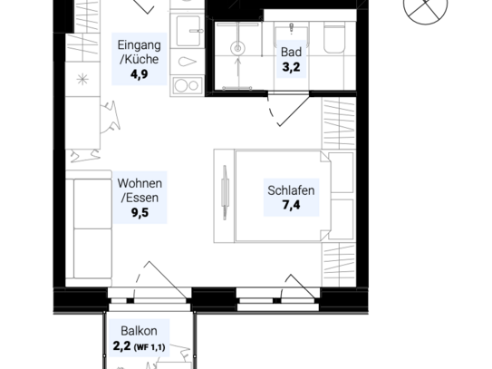 Studio mit Süd-West-Balkon im Dreiländereck