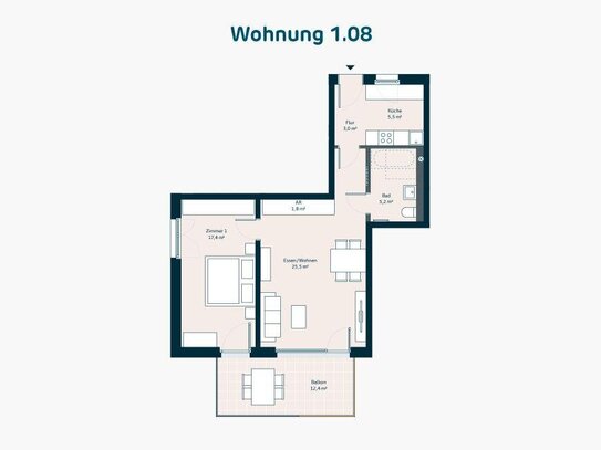 Neubau: 2-Zimmer-Wohnung mit separater Küche