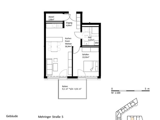 57 m² 2-Zi.-Whg. mit Balkon im Zentrum von Burghausen zum Kauf: EH40-QNG: 5% AfA + 5% Sonder-AfA & 150.000 € KfW-Kredit